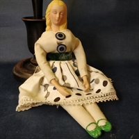 porcelænsdukke prikket kjole grønne sko gammel dukke legetøj